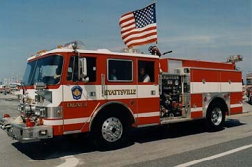 Hyattsville Volunteer Fire Department, Inc. Company 1 Engine 11. 1990 Pierce Arrow 1250gpm Class A pumper with a 6-person cab and 500-gallon water tank.