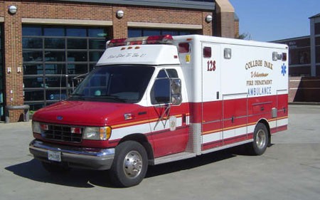 College Park Volunteer Fire Department Station 12 Ambulance 128 &quot;First Due to the U, University of Maryland&quot;